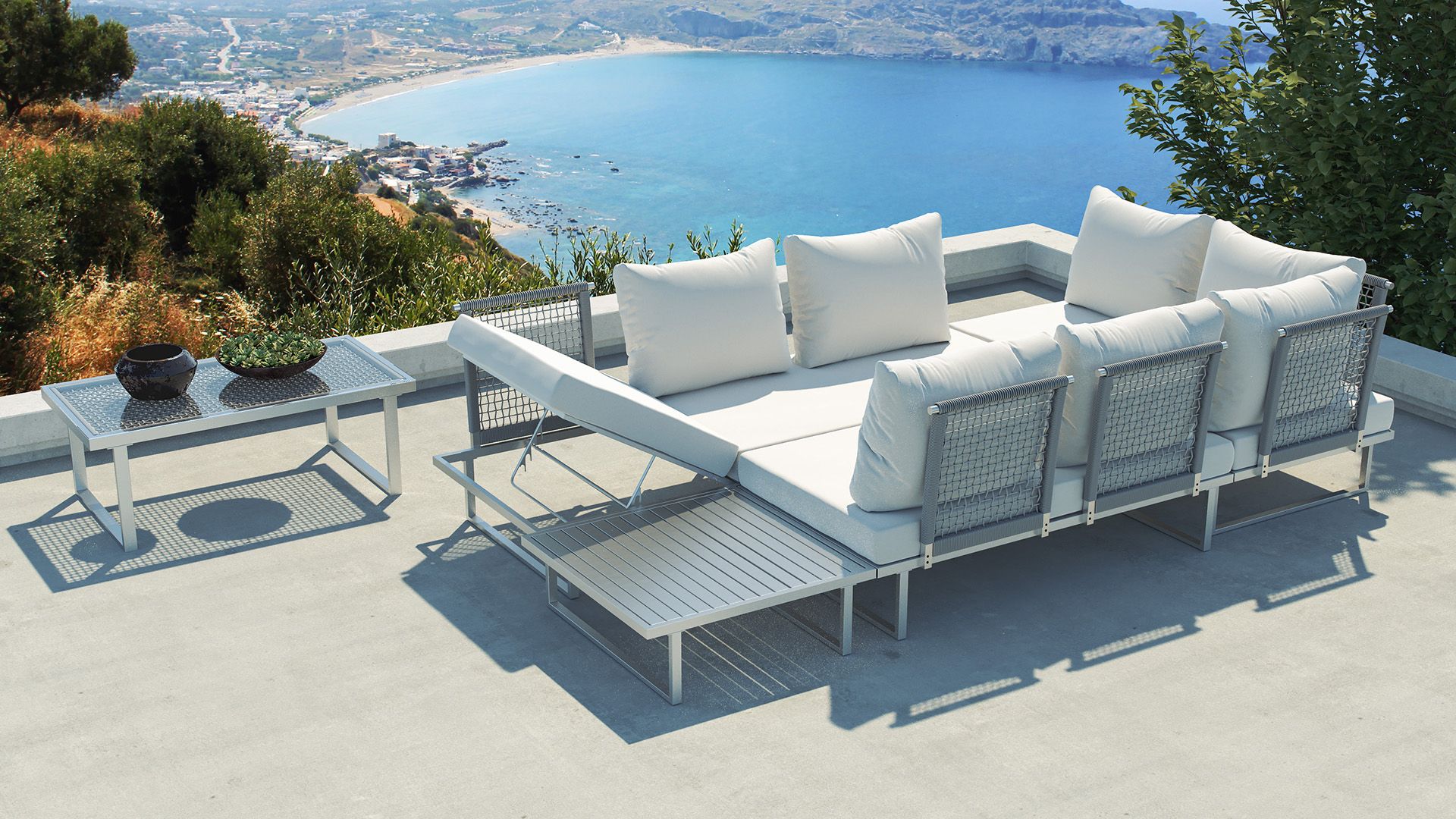 Salon de jardin en aluminium et corde tressée APHAIA | artelia.fr